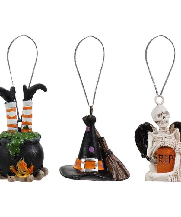 Witch Hat, Skeleton & Cauldron Halloween Ornaments Set/3 Clearance From China