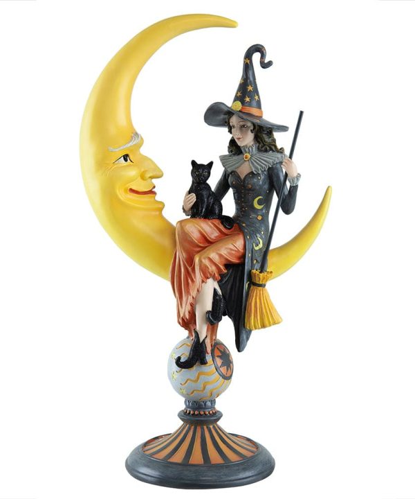 Witch Sitting Upon Crescent Moon Holding Black Cat Cheap Pick A Best