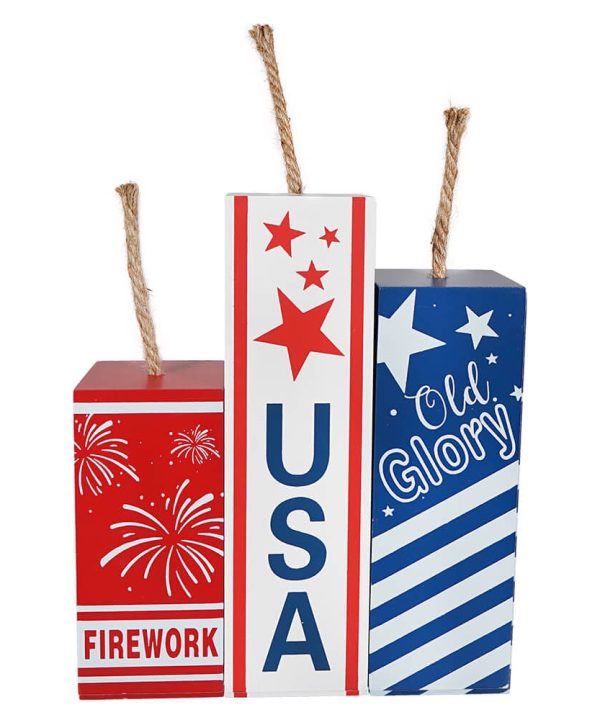 Wood Americana Firework Blocks Set/3 Cheap The Cheapest