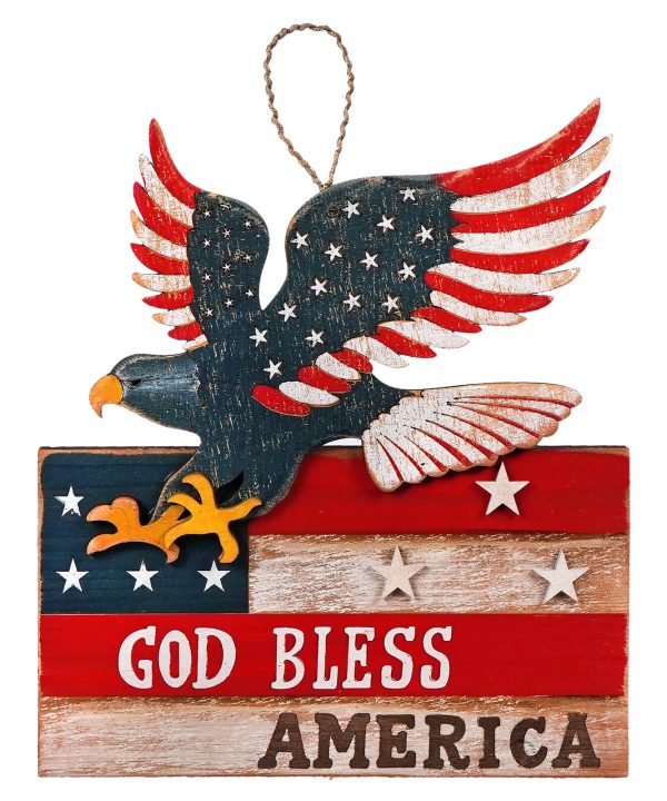 Wood Americana "God Bless America" Eagle Wall Hanging Cheap Sale Discounts