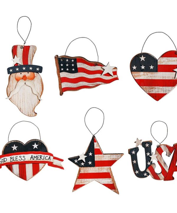 Wood Americana Ornaments Set/6 Looking For