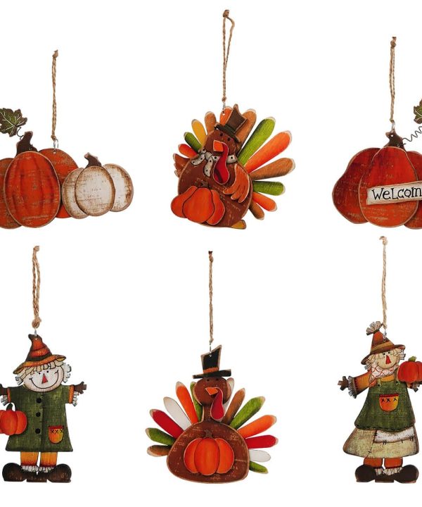 Wood Harvest Ornaments Set/6 For Cheap