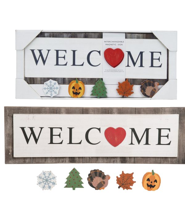 Wood Welcome Sign With Holiday Magnets Set/7 Store Online
