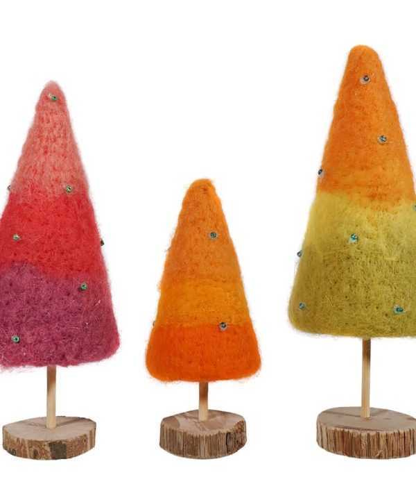 Wool & Wood Multicolored Cone Trees Set/3 High Quality Buy Online