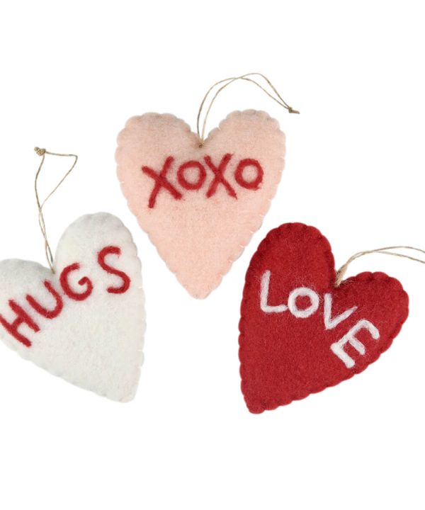 XOXO Wool Heart Ornaments Set/3 Cheap Sale Shop For