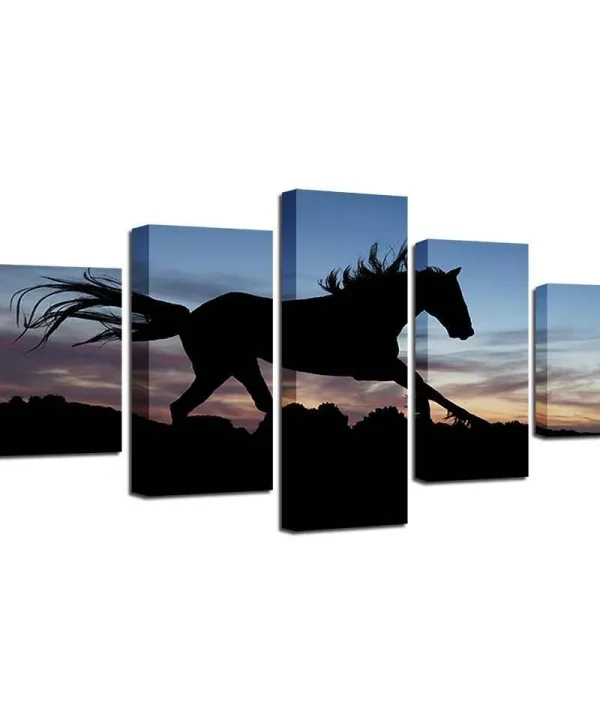 Running Horse In Sunset 5 Piece HD Multi Panel Canvas Wall Art Frame