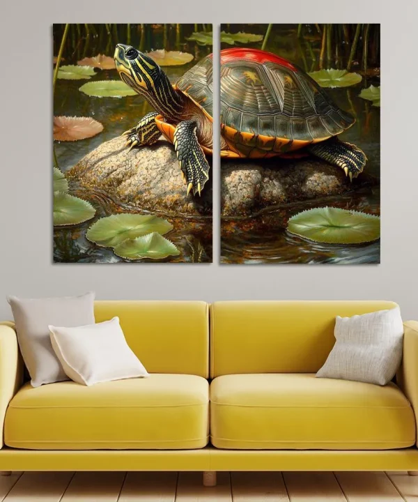 The Majestic Red-Eared Slider The Freshwater Delight 2 Piece HD Canvas Wall Art