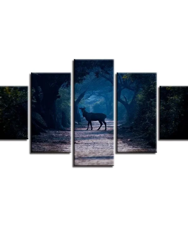 Blue Forest Animal Deer 5 Piece HD Multi Panel Canvas Wall Art Frame