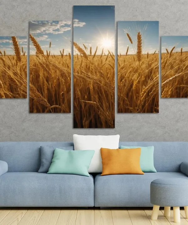 The Endless Horizon of Golden Wheat Fields 5 Piece HD Canvas Wall Art