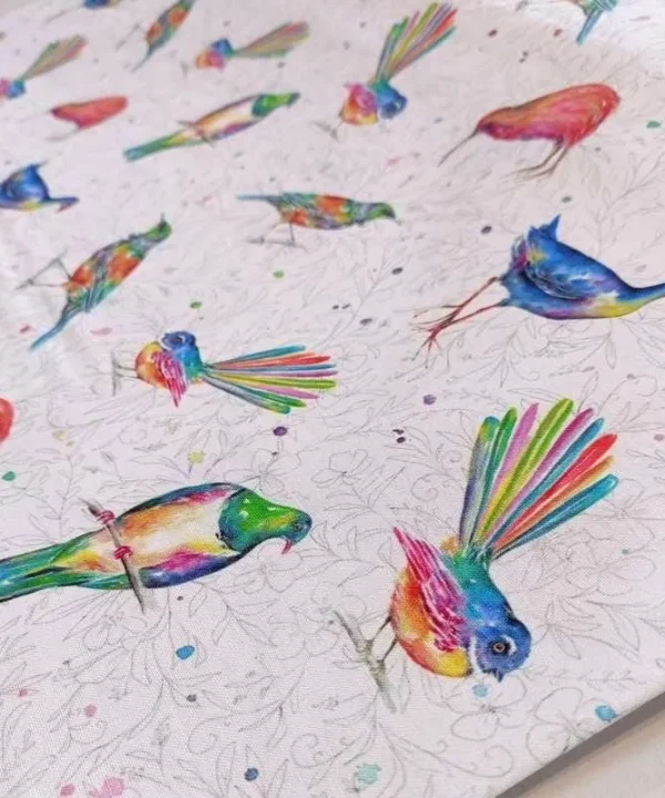 Splash of Colour Birds Fabric in white