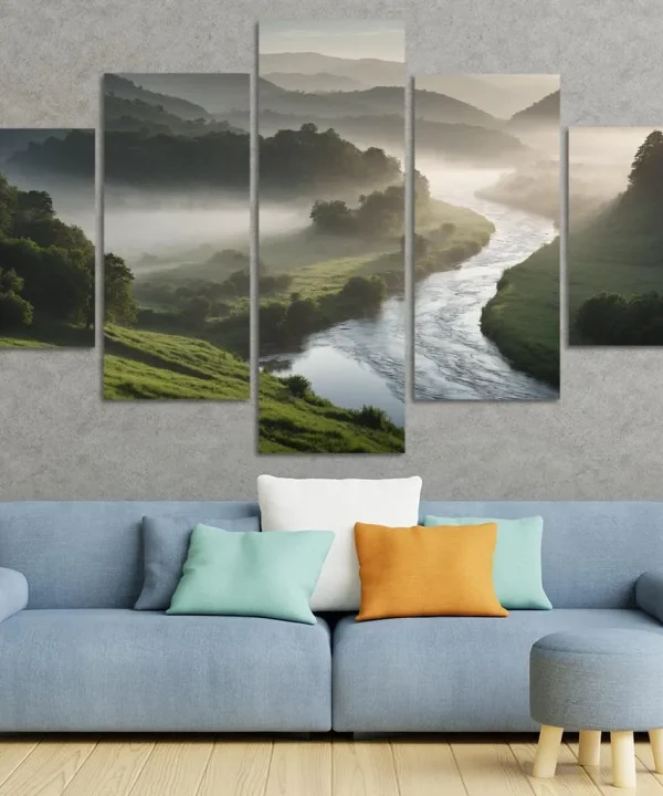 The Serenity of Misty River Bends 5 Piece HD Canvas Wall Art