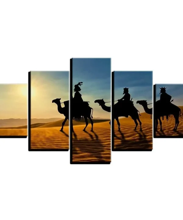 Camel Sunshine Desert 5 Piece HD Multi Panel Canvas Wall Art Frame