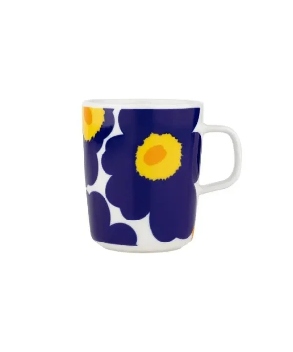 Unikko 60th Anniversary Mug 250ml in white, dark blue, yellow