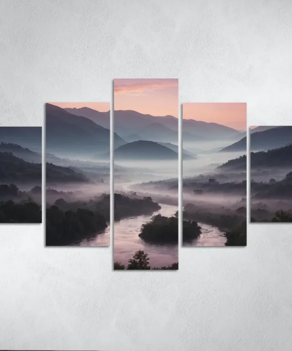 Whispers of the Dusk Over Misty Valleys 5 Piece HD Canvas Wall Art