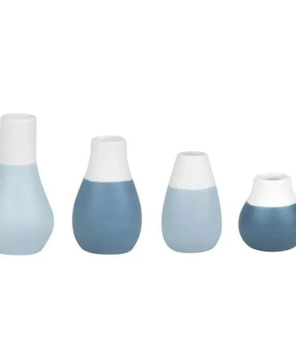 Set of 4 Porcelain Mini Vases in pastel blue