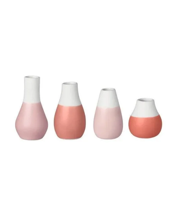 Set of 4 Porcelain Mini Vases in pastel red