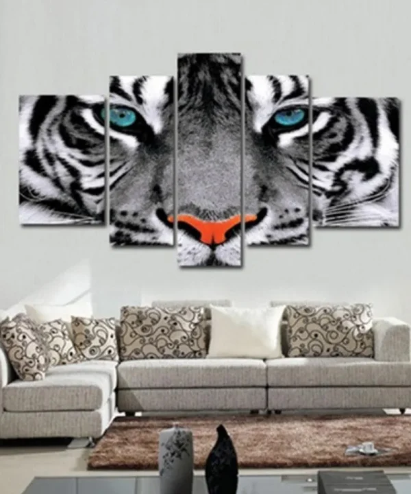 White Tiger Eyes 5 Piece HD Multi Panel Canvas Wall Art Frame