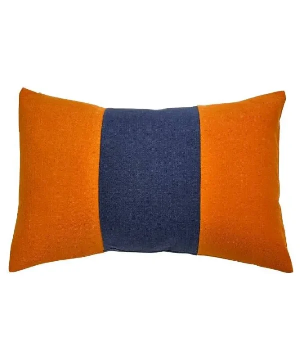 Triples Cushion Cover 60x40cm in navy and clementine