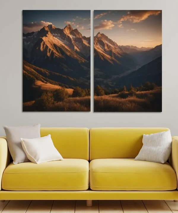 The Soft Glow of Evening Mountain Shadows 2 Piece HD Canvas Wall Art