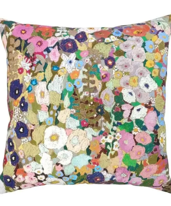 Hollyhocks Outdoor Cushion Cover 50cm in spring