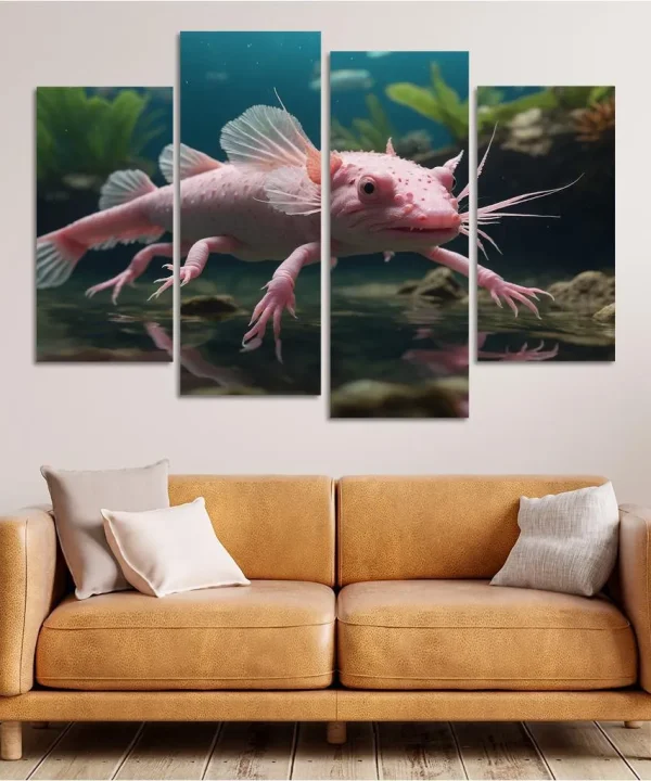 The Whimsical Axolotl Nature's Cute Ambassador 4 Piece HD Canvas Wall Art