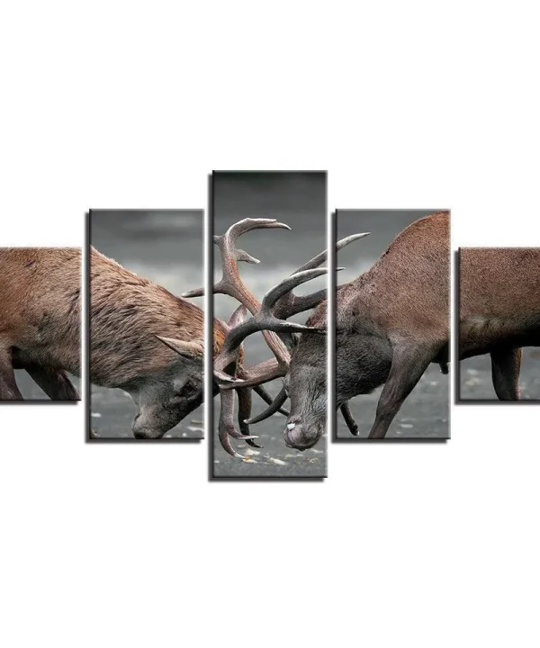 Two Deers 5 Piece HD Multi Panel Canvas Wall Art Frame