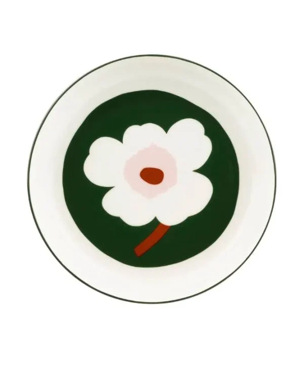 Oiva Unikko Plate 20.5cm in white, dark green, light pink