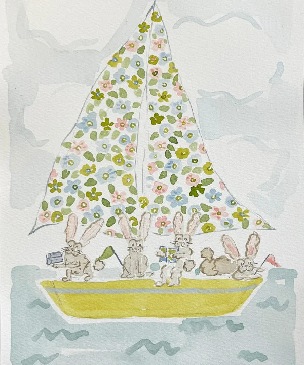 Sailboat Menagerie Bunnies, Original 7x10