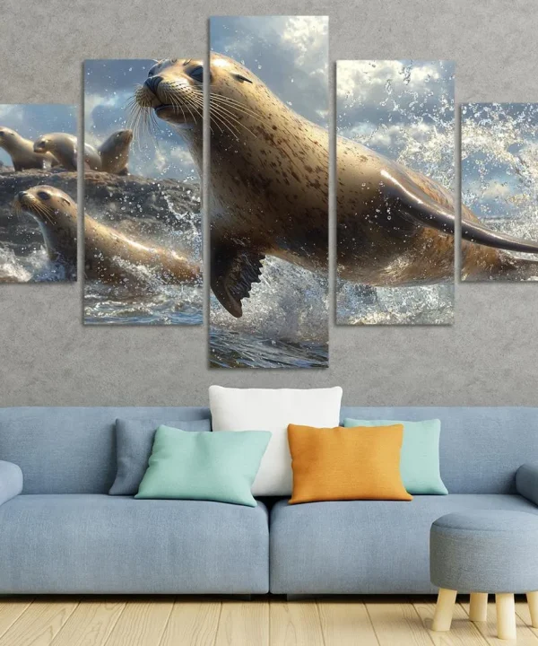 The Playful Sea Lion Acrobat of the Sea 5 Piece HD Canvas Wall Art