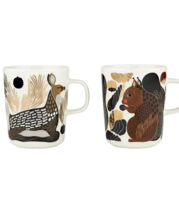 Oiva Kurre & Peura Mug 250ml in white, brown, green Set of 2