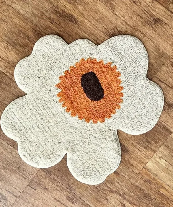 Unikko Bath Mat 73x74cm in cream, warm orange