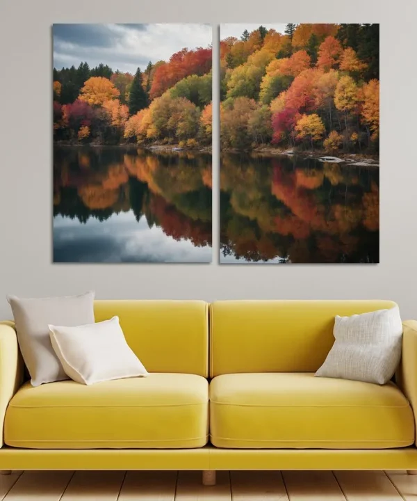The Quiet Splendor of Autumn Reflections 2 Piece HD Canvas Wall Art