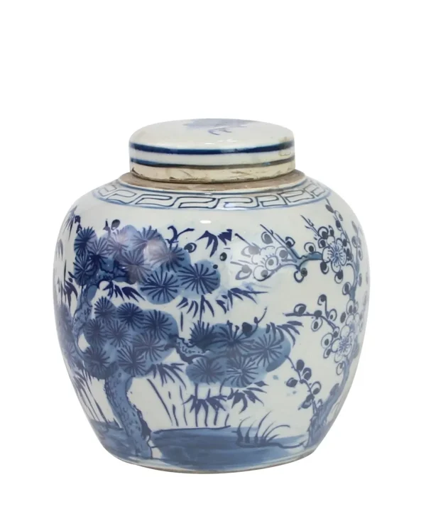 Blue & White Pine Tree Mini Jar