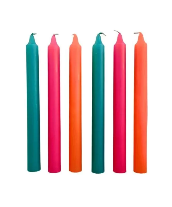 Shagadyllic Taper Candle 240mm set of 6 in turquoise, dark pink, orange