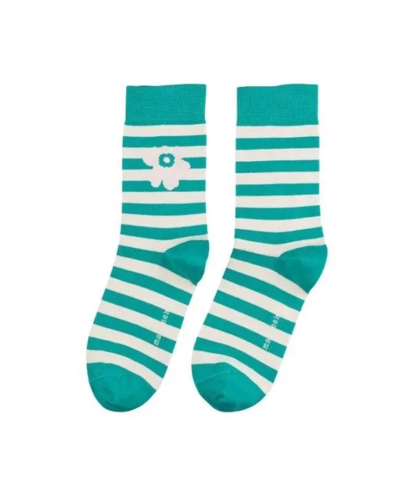 Kasvaa Tasaraita Unikko One Socks in turquoise, off white, pink