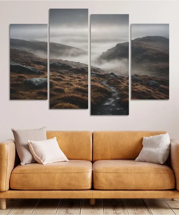 The Mystic Allure of Foggy Moorlands 4 Piece HD Canvas Wall Art