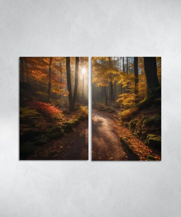The Exquisite Allure of Autumn Forest Trails 2 Piece HD Canvas Wall Art