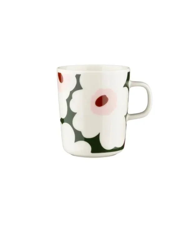 Oiva Unikko Mug 250ml in white, dark green, light pink