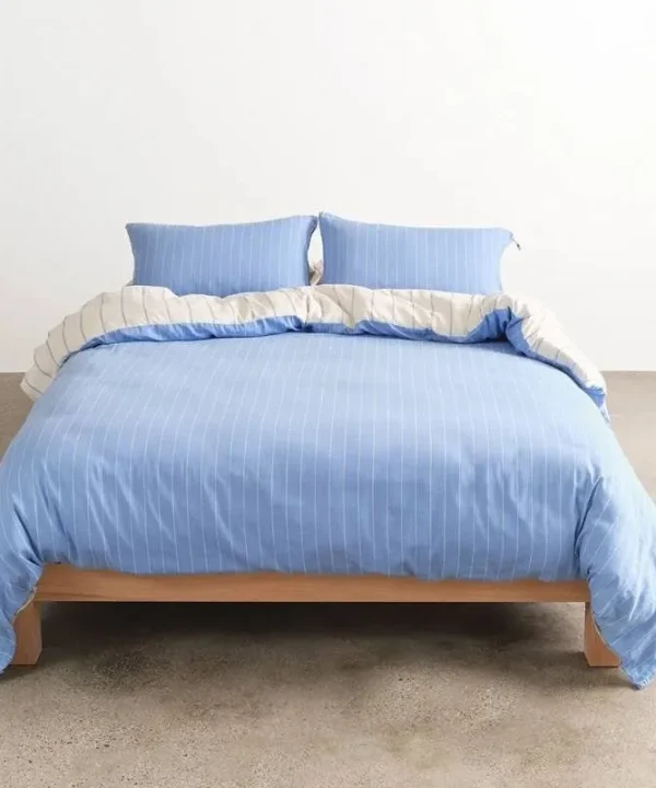 Striped Quilt Cover in cloud, Capri