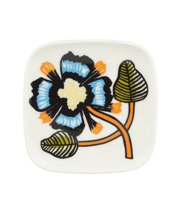 Tiara Plate 10x10cm in white, warm orange, green