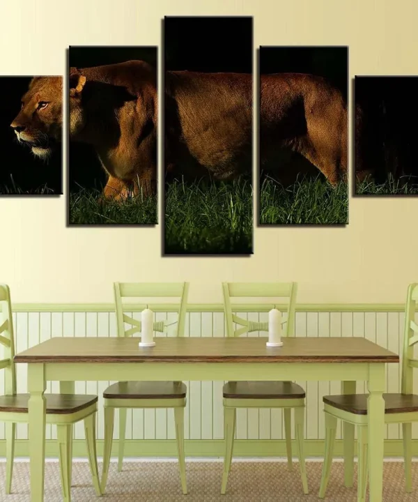 Lion in the Dark 5 Piece HD Multi Panel Canvas Wall Art Frame