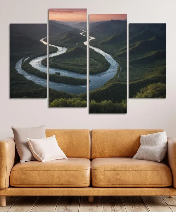 The Twilight Enchantment of River Valleys 4 Piece HD Canvas Wall Art