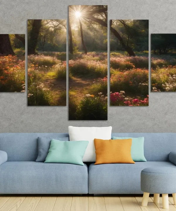 The Enchanted Glade of Summer Blooms 5 Piece HD Canvas Wall Art