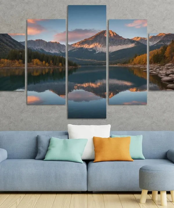 The Stillness of Mirror Lakes 5 Piece HD Canvas Wall Art