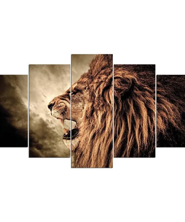 Grand Lion Howl 5 Piece HD Multi Panel Canvas Wall Art Frame