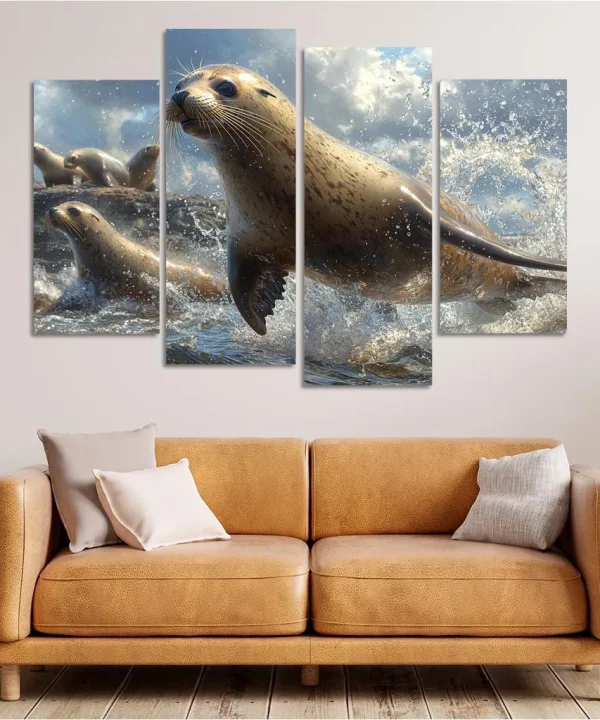 The Playful Sea Lion Acrobat of the Sea 4 Piece HD Canvas Wall Art