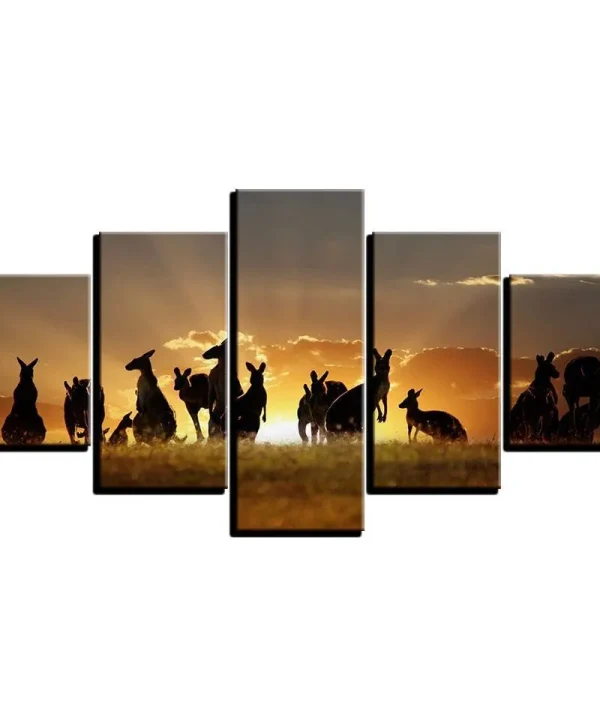 Golden Sunset Kangaroos 5 Piece HD Multi Panel Canvas Wall Art Frame