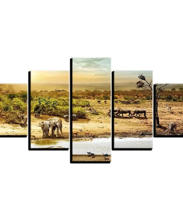 African Forest Elephants 5 Piece HD Multi Panel Canvas Wall Art Frame