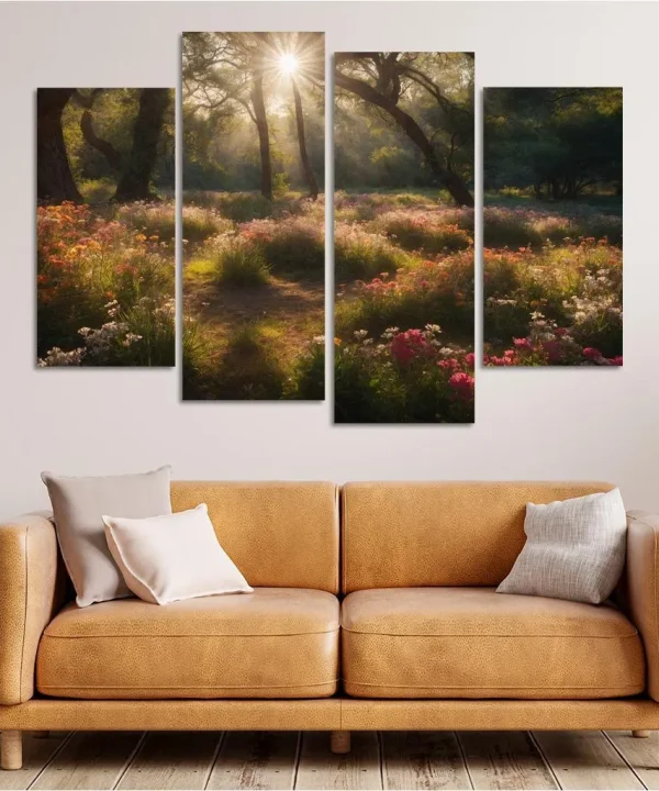 The Enchanted Glade of Summer Blooms 4 Piece HD Canvas Wall Art