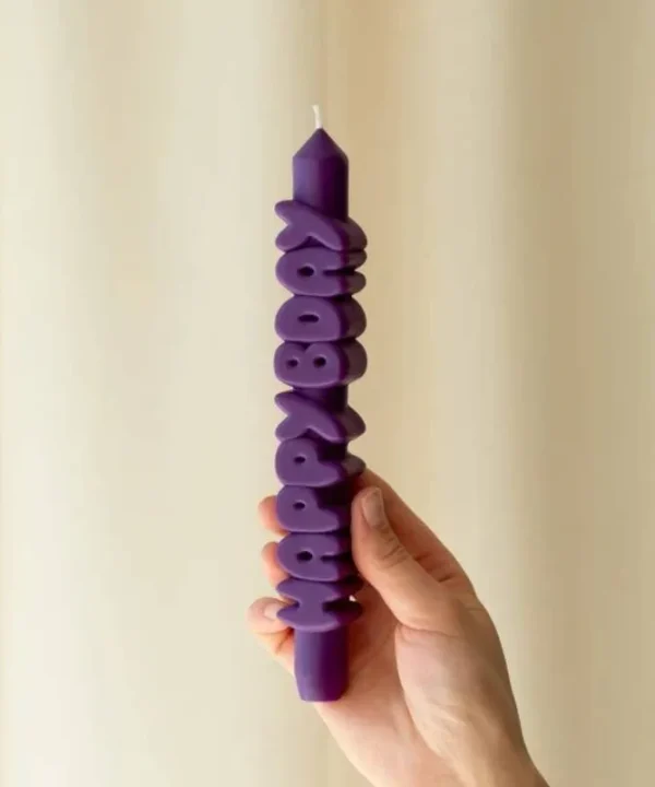 Happy Birthday 3D Taper Candle in indigo